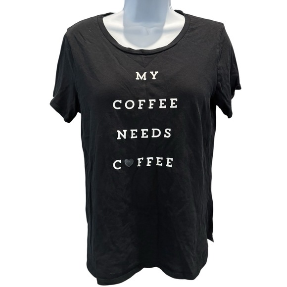 Old Navy Black Graphic Tee "My Coffee Needs Coffee" Short Sleeve Womens Small - Picture 1 of 5